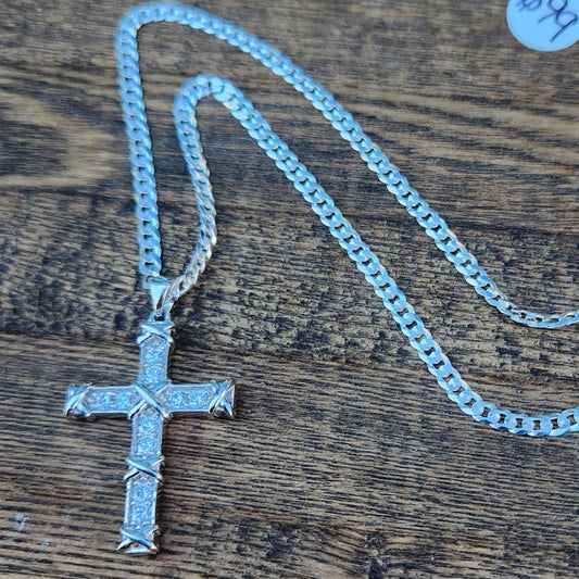 Cross-Stitch CZ w/ Curb Chain