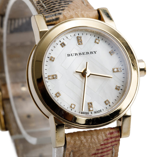 <BURBERRY> 18k Yellow Gold Plated Case, Mother of Pearl Dial w/ Diamonds