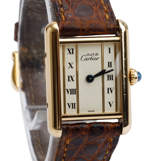 <CARTIER> 18k Yellow Gold Vermeil.     Must de Tank Quartz Watch w/ Papers