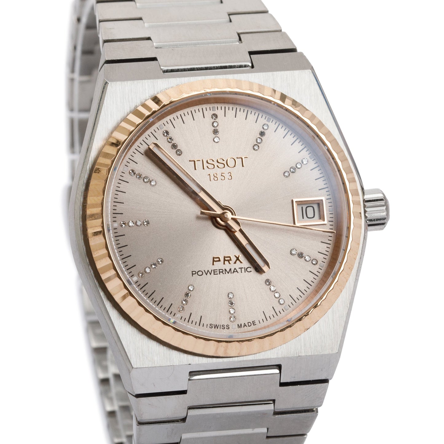 <TISSOT> PRX 18k Rose Gold Diamond Dial 35mm Powermatic w/ Box & Papers